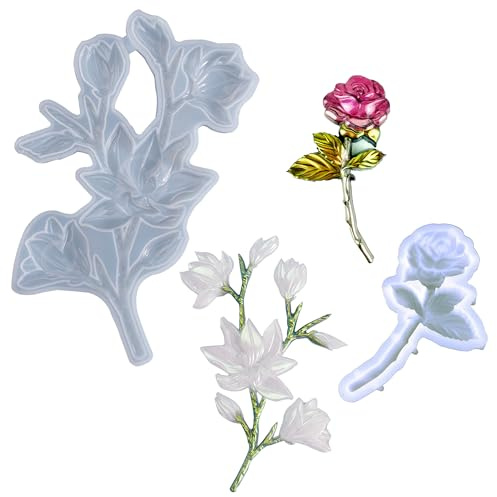 Attuslla 2 Pz 3D Flor Molde de Silicona Molde Silicona de Flor Rosa Moldes de Flores Silicona 3D para Decoración de Tartas, Chocolate, Jabón, Cera Proyectos Artesanales