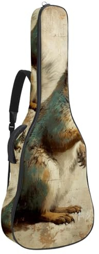 Schöne Akustikgitarrentasche für 40/41/42 Zoll Gitarren, mehrere Taschen und Schutzschicht, Vintage Kaninchenmuster, Mehrfarbig Nr. 08, 42.9x16.9x4.7 in, Gitarrentasche