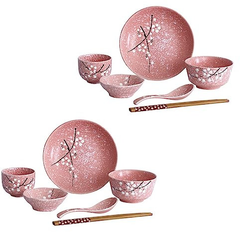 CIYODO Juego de Vajilla Cerámica Set Delicado Estilo Japonés Rosa para Servir Diseño Japonés y Utensilios de Calidad para Restaurante y Hotel