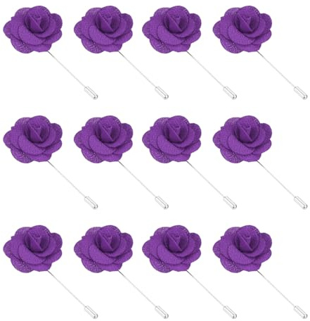 PATIKIL Pin de Boutonniere de Flor, 12 Pcs Alfiler de Solapa de Camelia Hecho A Mano para Hombres Y Mujeres Traje Boda Graduación Aniversario Accesorios de Atuendo, Morado