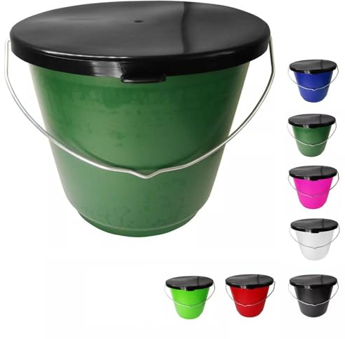 netproshop 12 Liter Eimer Groß mit schwarzem Deckel Lebensmittelecht mit Skala Futtereimer Haushaltseimer, Farbe:Dunkelgruen