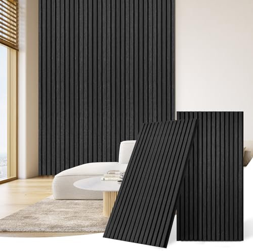 DOLLAR BOSS akustikpaneele holz, 3d wandpaneele 120x60cm 2 Stück wandverkleidung, holzwand, lärmschutz wand, akustikplatten, wanddeko holz, zierleisten wand für Büro&Schlafzimmer&küche Schwarz