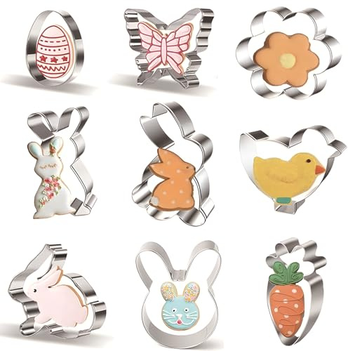 Emporte-Pièces De Pâques En Acier Inoxydable,CHmiss Emporte-Pièce Biscuit Lapin De Pâques,Lot De 9 Moule à Biscuits En Acier Inoxydable Pâques,Pour Les Biscuits De Pâques