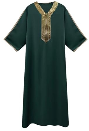 SOOUICKER Kaftan Herren Lang Kurzarm V-Ausschnitt Thobe Gebetskleidung Für Männer Arabische Kleidung Herren Royalty Dubai Robe Retro Tuniken Abaya