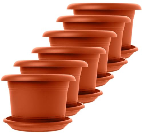 SUSTANIA Set di 6 vasi grandi per piante, esterni, diametro 30 cm, in terracotta, grandi esterni, con sottovaso, grandi esterni, resistenti alle intemperie, made in Germany