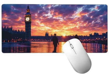 Tapis de Souris Londres Tapis de Souris XXL 1400 x 600 mm, Grand sous Main Bureau Gaming avec Bords Surpiqués et Dos Antidérapant, Big Ben Mouse Pad Gamer pour Clavier et Souris, Cadeaux Hommes H-555