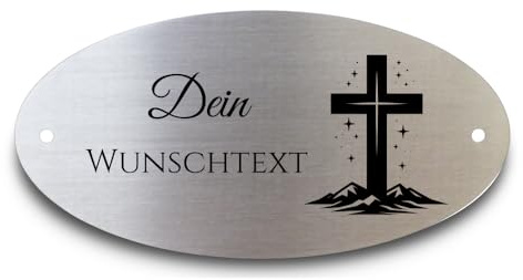 Türschild Oval Edelstahl 100mm / 150mm | Viele Motive Türschild Klingelschild Grabschild Wunschtext Personalisiert mit Gravur (Kreuz)