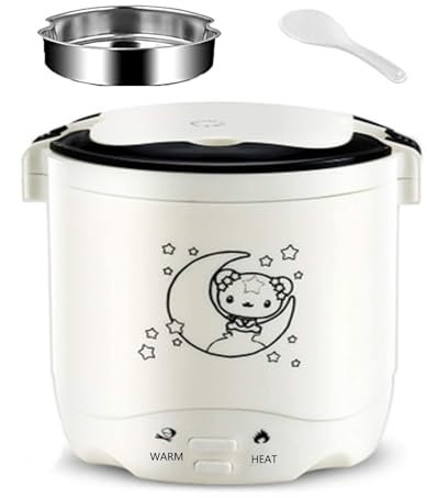 KhUkhu Olla Arrocera Mini con Vaporera, Olla De Cocción Lenta Y Vaporera, Olla Interior Antiadherente, Función para Mantener Caliente, 1,2 L,Blanca