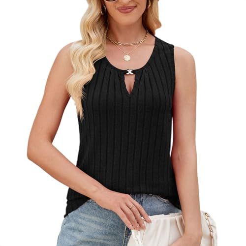 Neteson Tank Top Damen Sommer Oberteile Blusentop V-Ausschnitt Ärmellose T Shirt Basic Slim Fit Vest Top