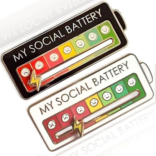 Social Battery Pin,2 Stück Lustige Brosche für Soziale Stimmung für 7 Tage,Interaktive Stimmungsnadeln,für Selbstausdruck Modisches Accessoire Emaille-Pins für Rucksäcke Jacken und Hüte