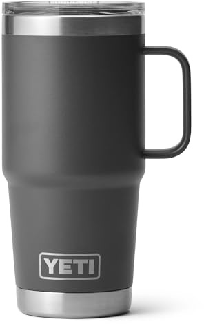 YETI Rambler 20 oz (591 ml) Travel Mug, Charcoal | Stainless Steel Travel Coffee Mug, Leak-Resistant Stronghold Lid, Insulated Coffee Cup Keeps Drinks Hot or Cold