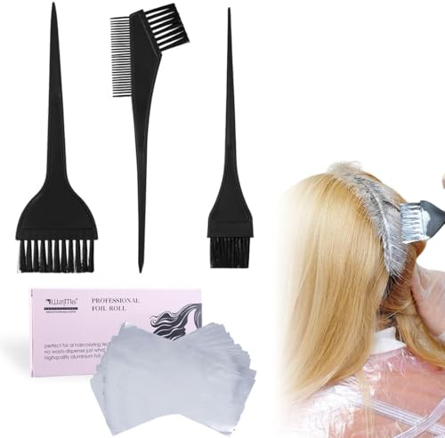 HAMKU 30 Fogli Stagnola Capelli 22x9.5 cm con Pettine Tinta Set Mèches Decolorazione Colpi di Sole Kit Lamina Capelli DIY Professionale Donna Uomo Salone Casa Accessori