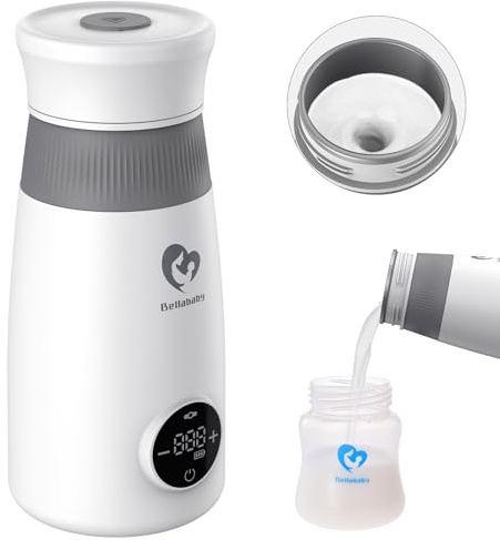 Bellababy Scaldabiberon Portatile Senza Fili, Scalda Biberon Neonato e Mixer Istantanei e Automatici, per Latte Materno o Formula, Scaldacollo con Display a Temperatura Digitale a LED