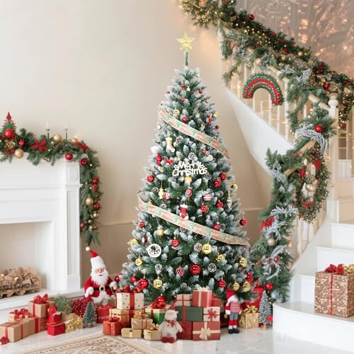 230cm Weihnachtsbaum mit Beleuchtung(550 LED), Simulierter Künstlicher Weihnachtsbaum mit Tannenzapfen, für Weihnachten-Dekoration, aus PE und PVC, 1346 Spitzen
