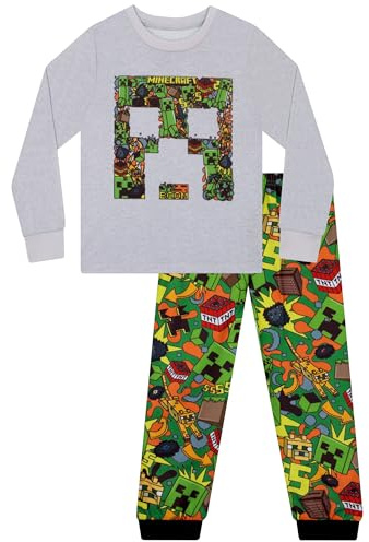Minecraft Schlafanzug Jungen, Creeper Schlafanzug Kinder, Langarm Schlafanzüge für Jungen, Weicher Pyjama Kinder Für Winter, Mehrfarbig 146