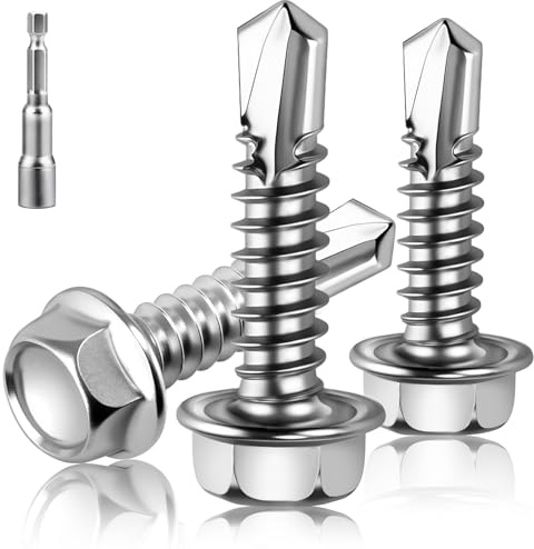 XRXYMQ 160 pezzi viti autoforanti autofilettanti per lamiera, in acciaio inox 410, esagonali, 4,8 x 16 mm, per lamiera trapezoidale e metallo, bussola inclusa