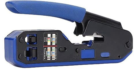 Kit Pinza Crimpatrice RJ45 Passante per Cavo di Rete Ethernet Cat5e Cat6 Cat6a e Connettori