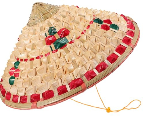 YARNOW Chapeau Chinois Conique en Bambou Tressé 36 CM, Chapeau Oriental Traditionnel Léger et Respirant, Accessoire Cosplay et Décoration pour Garçon et Filles, Scène et Fête