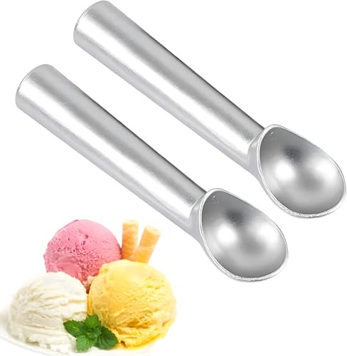 2Pcs Ice Cream Scoops Set, Ergonomic Handle Ice Cream Scooper for Easy Scooping, Silver Ice Cream Scoops for Dessert Preparation and Serving