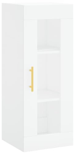 Favemtsl Weißer Wandschrank 34,5x34x90 cm aus Holzwerkstoff mit Glasfront, Modernes Sideboard für Küche, Flur und Schlafzimmer, platzsparende Aufbewahrungslösung