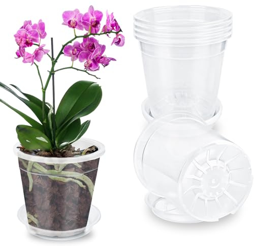 TOUYINGER 6 Pcs Maceta Orquidea Transparente, 15cm Macetas para Plantas Plastico, Espesado Macetas con Agujeros para Replantar Orquídeas Exteriores Interiores | Maceta de plástico transparente para interiores y exteriores