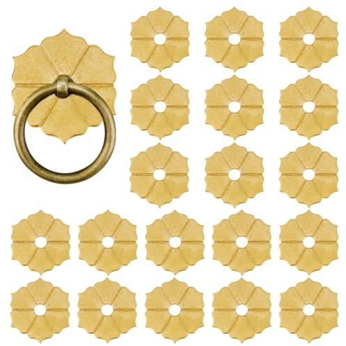 SUPERFINDINGS - 20 arandelas de mango de latón para decoración de muebles, junta 35 x 30,5 mm, con agujero de 6 mm, arandelas doradas para botones, decoración de flores, metal, herrajes de fondo