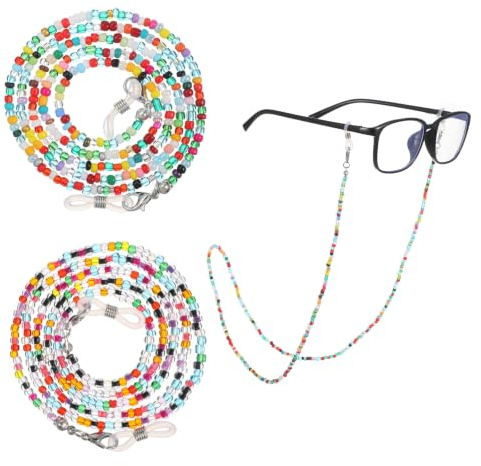 Matwsec 2PCS Beaded Glasses Chain Colorful Glass Beaded Eyeglass Chains | 70cm Eyeglasses Holders for Women Around Neck Hanger Mask Lanyard with Silicone Tips for Reading Glasses Gifts