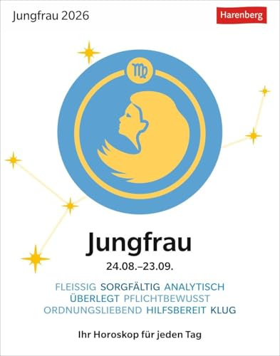 Jungfrau Sternzeichenkalender 2026 - Tagesabreißkalender - Ihr Horoskop für jeden Tag: Tischkalender 2026 mit täglichem Horoskop. Kleiner Kalender mit ... die Sterne (Sternzeichenkalender Harenberg)