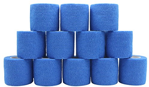 COMOmed Haftbandage Flexible selbsthaftende Bandage Haftbandage Rolle ohne Latex Vlies Athletic Tape alleray getestet für empfindliche Haut geeignet 5 cm x 4,5 m 12 Rolles blau