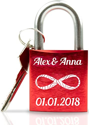Geschenkfreude Liebesschloss mit Gravur und Schlüssel - Dein einzigartiges Liebes Schloss mit Gravur - Geschenke für Paare - Jahrestag Geschenk für Sie - Partner Geschenke für Ihn