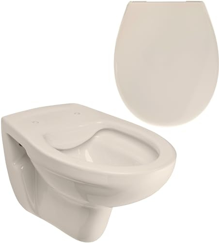 Calmwaters® Spülrandloses Hänge WC als Tiefspül WC im Komplett-Set mit Toilettendeckel mit Absenkautomatik in Pergamon Take-Off, 99000192