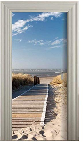 MLDFS Türtapete selbstklebend TürPoster - Steg ZUM Meer - Fototapete Türfolie Poster Tapete Strand Meer Nordsee Ostsee Beach Wasser Blau 3D Türaufkleber Selbstklebend DIY Türbild (77x200cm)