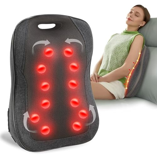 CooCoCo 14×19 Shiatsu Back Massager with Heat, Birthday Gifts for Dad Mom Women Men Husband, Portable Massage Chair Pad, Kneading Massage Tools for Pain Relief, Chair Massager for Office Home