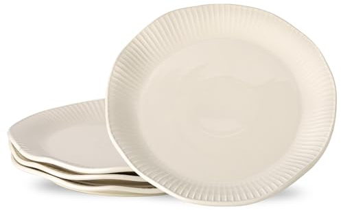 Hasense Dinner Plates, 10 Inch Ceramic Dishes Set of 4 for Kitchen, Porcelain Plates for Restaurant, Microwave Oven and Dishwasher Safe, Ivory