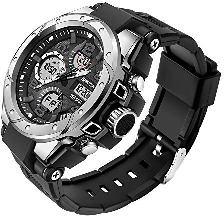 AIMES Montres pour hommes, montres de sport de plein air étanches, montre militaire tactique pour hommes, montre analogique numérique, date, alarme, chronomètre, multifonctions, tactique, grand cadran