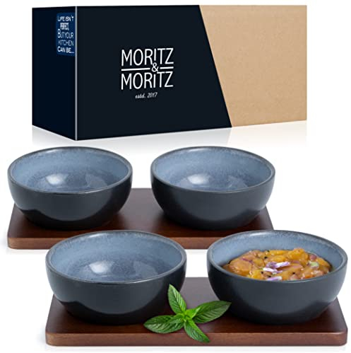 Moritz & Moritz VIDA Set 6 ciotole per salsa con ripiano - Ø 10 cm - 4 ciotole per salsa blu-grigio in porcellana - Per snack, dessert, salse e condimenti