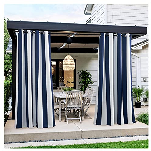 PPGE Home Streifen Outdoor Vorhänge Wetterfest mit Ösen, 1 Stücke Wasserabweisend UV Schutz Gardinen Sonnenschutz Verdunkelungs Vorhang für Terrasse Garten Veranda Pergola Cabana Gazebo