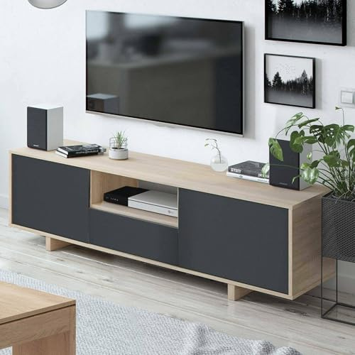 Dmora - Mobile porta TV Visalia, Credenza per televisione da soggiorno, Supporto TV a 3 ante, Credenza bassa, 150x41h46 cm, Rovere