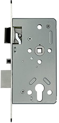 FELGNER Panik Einsteckschloss | Panikfunktion E | für Drücker Innen und Knopf Außen - für Heizungsräume, Tiefgaragen, Hauseingangstüren uvm. | inklusive Gegenplatte | Dornmaß 55mm | links