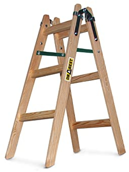 DRABEST - Escalera de Madera - para Trabajos de Pintura - 2X 3 peldaños - m de Largo - hasta 150 kg - Altura de Trabajo 0,95 m 2,4 m - Plegable -, con Ganchos para Cubos