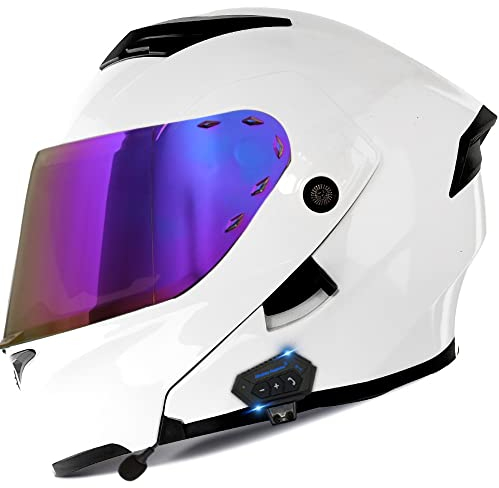 Bluetooth Motorradhelm Motorrad Klapphelm Modularer Helm mit Doppelvisier, ECE Genehmigte Kopfhörer für Automatische Antwort, Vollvisierhelm für Erwachsene Männer Frauen, S-XXL