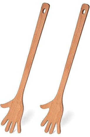 Fisura - Cuillère en bois originale en forme de main. Set de 2 spatules pour la cuisine. Cuillère en bois de hêtre. Accessoires de cuisine résistants à la chaleur.