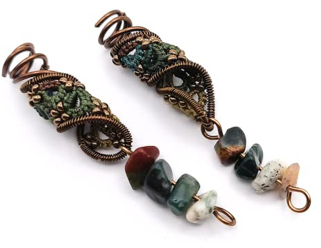 Dreadspirale Dreadsis 54 | Handgefertigter Dreadschmuck mit Indianer-Achat & Farbverlaufsgarn | 2 Stück Ø 6 mm oder 8 mm
