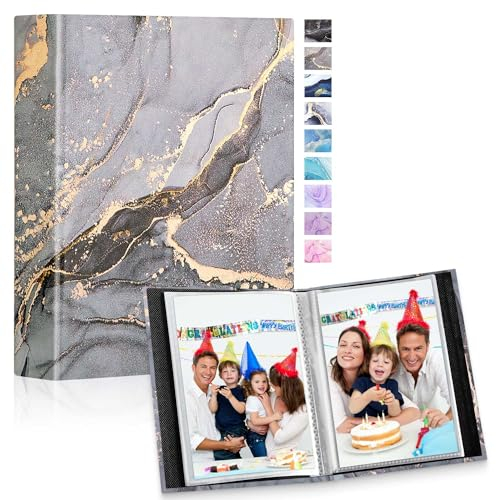 Lanpn Fotoalbum 10x15 cm 50 2 Packungen, Klein Mini Leder Hardcover Einstecken Einsteckalbum für Hochformat Fotos Bilder Graues Gold