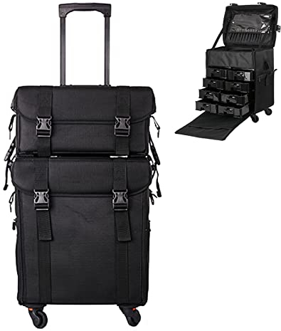 Kosmetik Trolley Rollkoffer 2 In 1 Schminkkoffer Mit 360° Drehbaren, Schminkkoffer Aus Oxford-Stoff,Kosmetikkoffer Pilotenkoffer Beauty Case Reisetrolley Friseurkoffer Kosmetik Trolley,schwarz