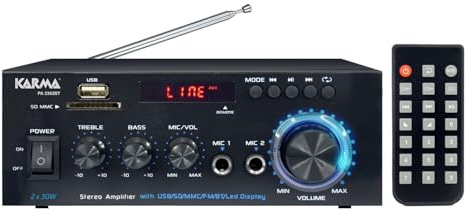 Amplificateur HiFi Karma PA-2362BT, Stéréo 2X 30W, Bluetooth USB SD, Radio FM, télécommande, 2 entrées Microphones