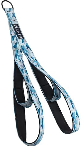 Vulken Accesorio de cable de cuerda para tríceps. 28.7 pulgadas y 22 pulgadas, dos longitudes integradas en una cuerda extraíble. Correas de extensión para tríceps, equipo de gimnasio, camuflaje azul