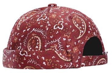 Docker keps för män vuxna kantlösa hattar rullad manschett arbetare mössa justerbar retro sommar keps hatt hatt, Brun paisley, en storlek