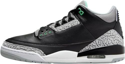 Nike Air Jordan 3 retro sneakers för män, Svart/grön glöd varg grå, 8.5
