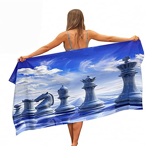 Treer Mikrofaser Handtuch, 3D Internationales Schach Strandtuch, Schnelltrocknendes Handtuch, Reisehandtuch Leicht, Microfaser Badetuch Groß, Microfaser Handtücher (150x180cm,Blauer Himmel)